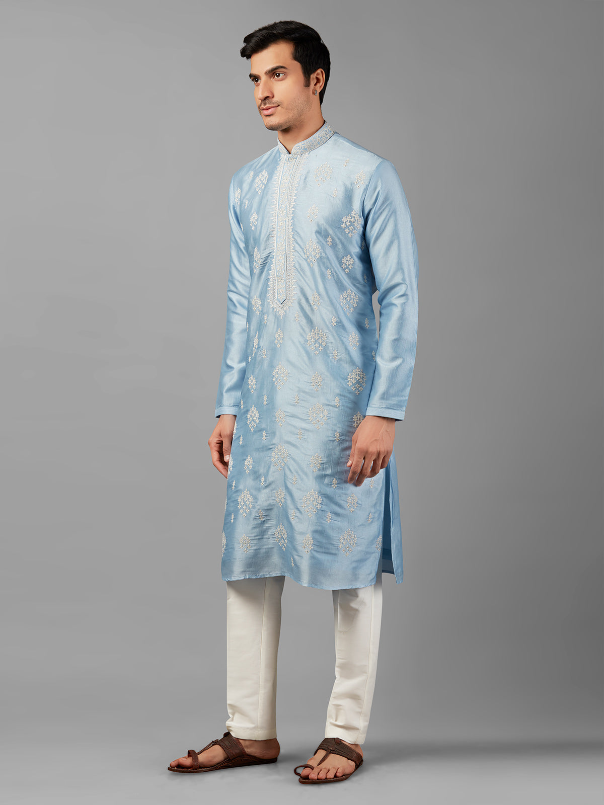 Elegant sky blue silk kurta suit