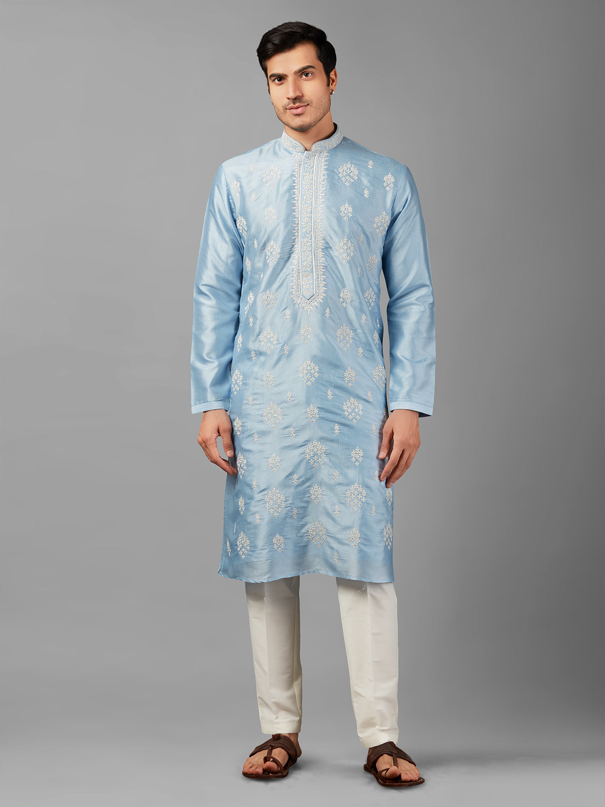 Elegant sky blue silk kurta suit