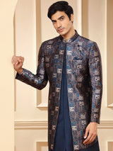 Elegant teal blue indowestern