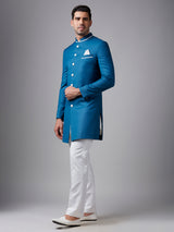 Elegant teal blue plain indowestern