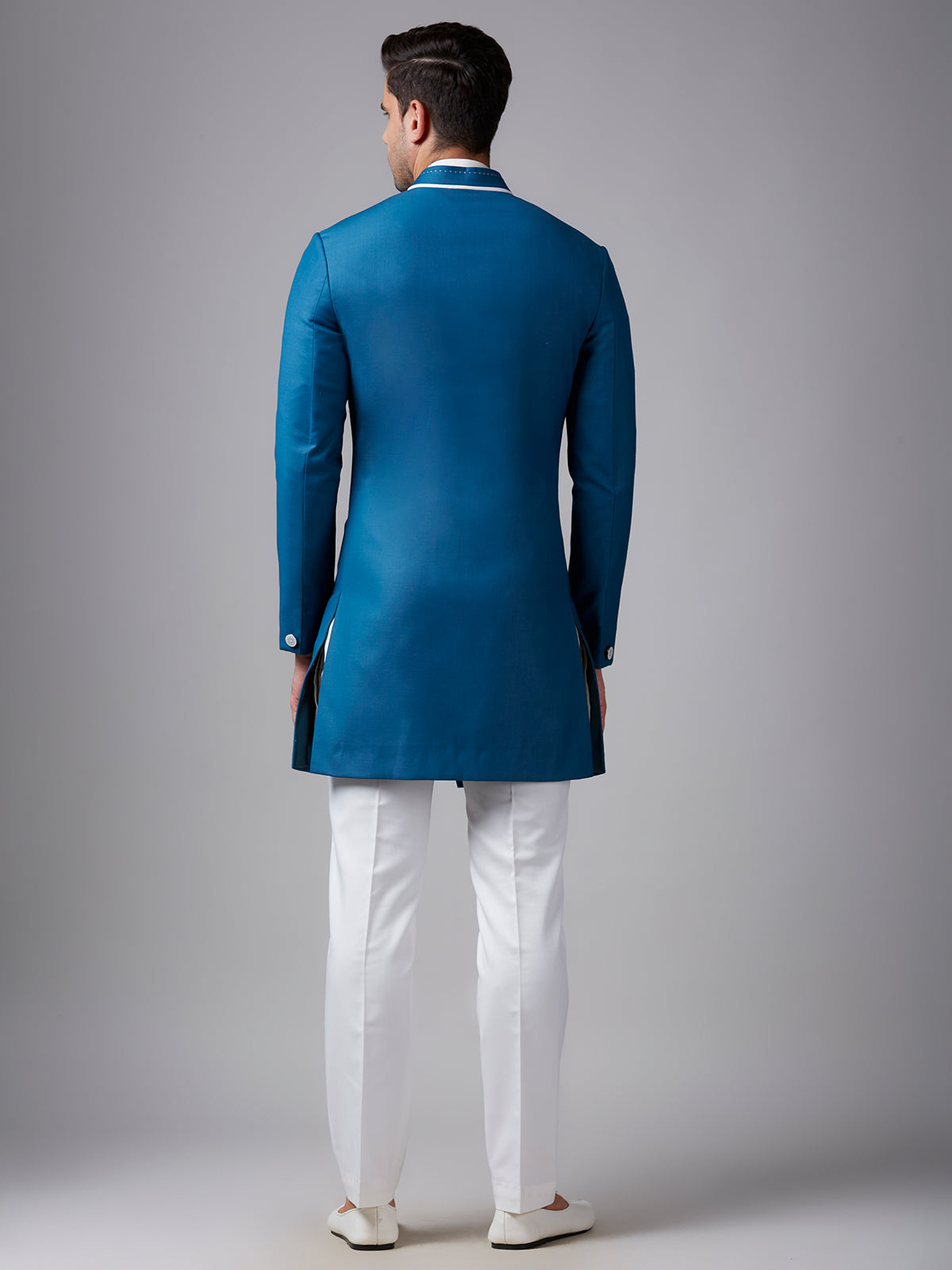 Elegant teal blue plain indowestern