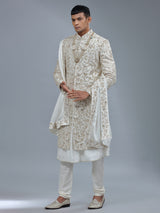 Elegant white peshwai raw silk sherwani