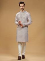 Embroidery beige silk kurta suit