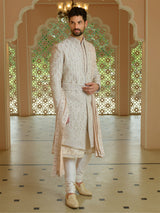 Fabulous beige silk sherwani