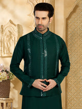 Fabulous bottle green silk waistcoat set