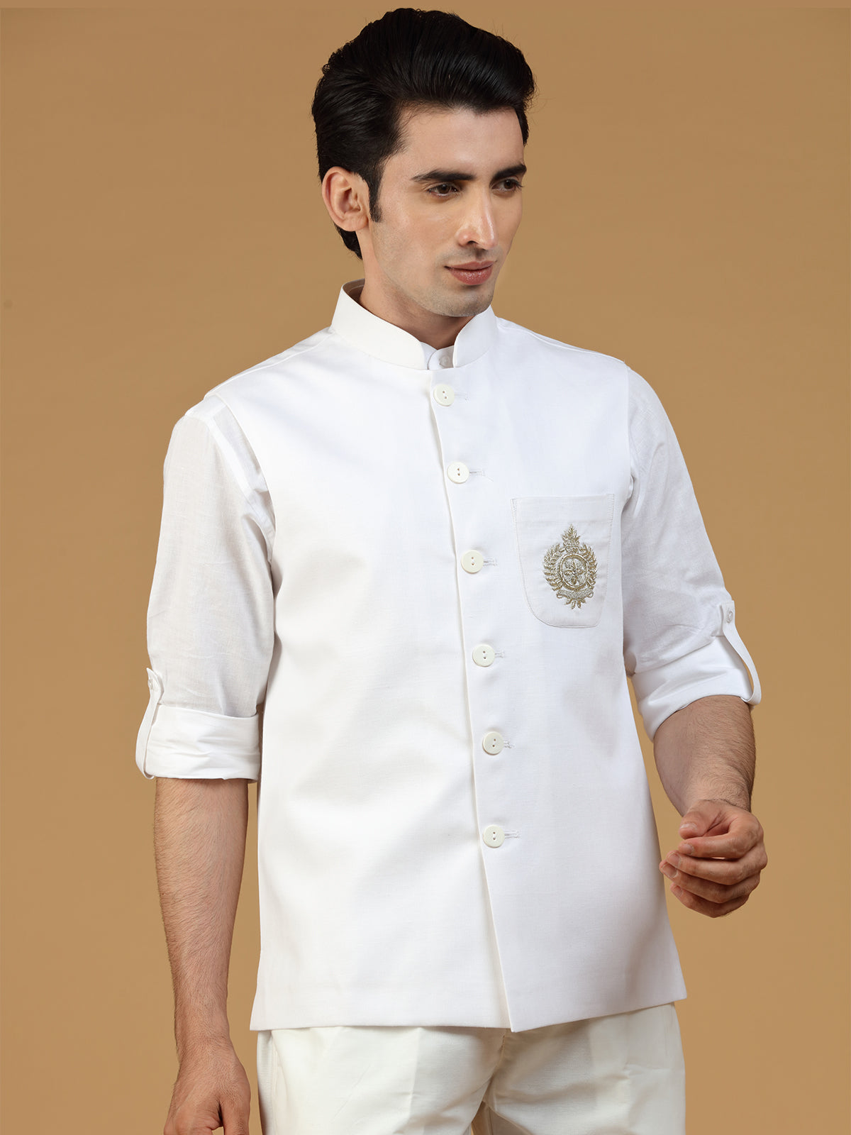 Festive look white linen waistcoat