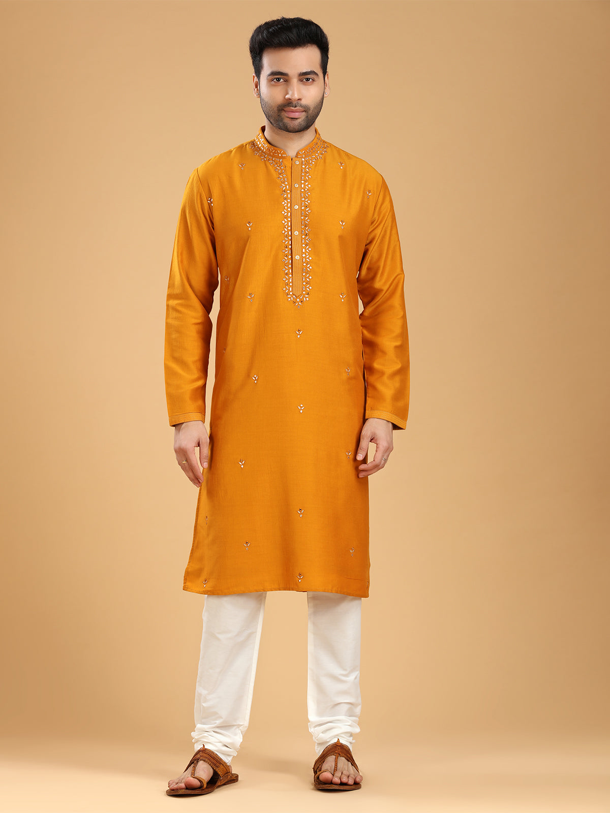 Festive wear mustard yellow silk kurta suit