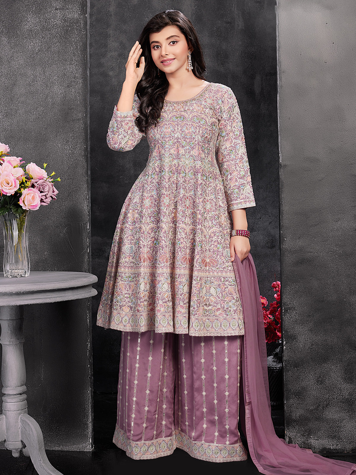 Festive wear pink palazzo suit for girls
