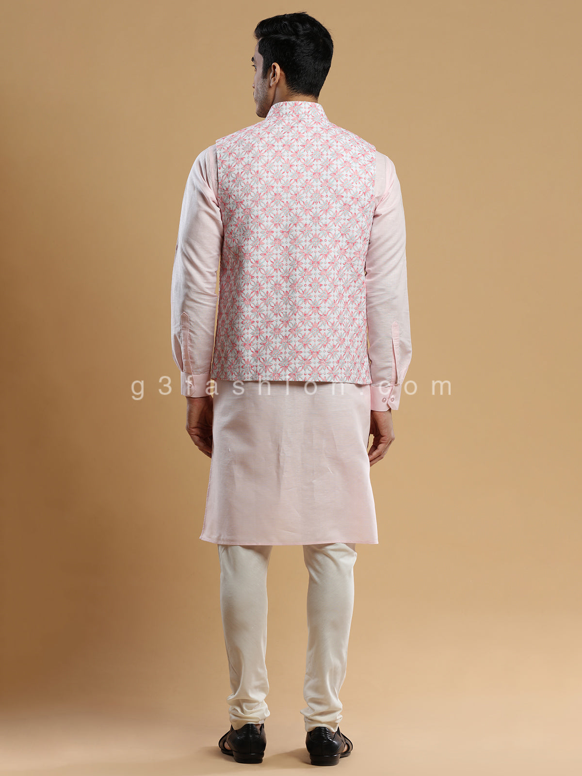 Festive wear silk waistcoat set in pink and cream
