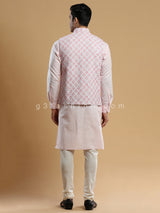 Festive wear silk waistcoat set in pink and cream