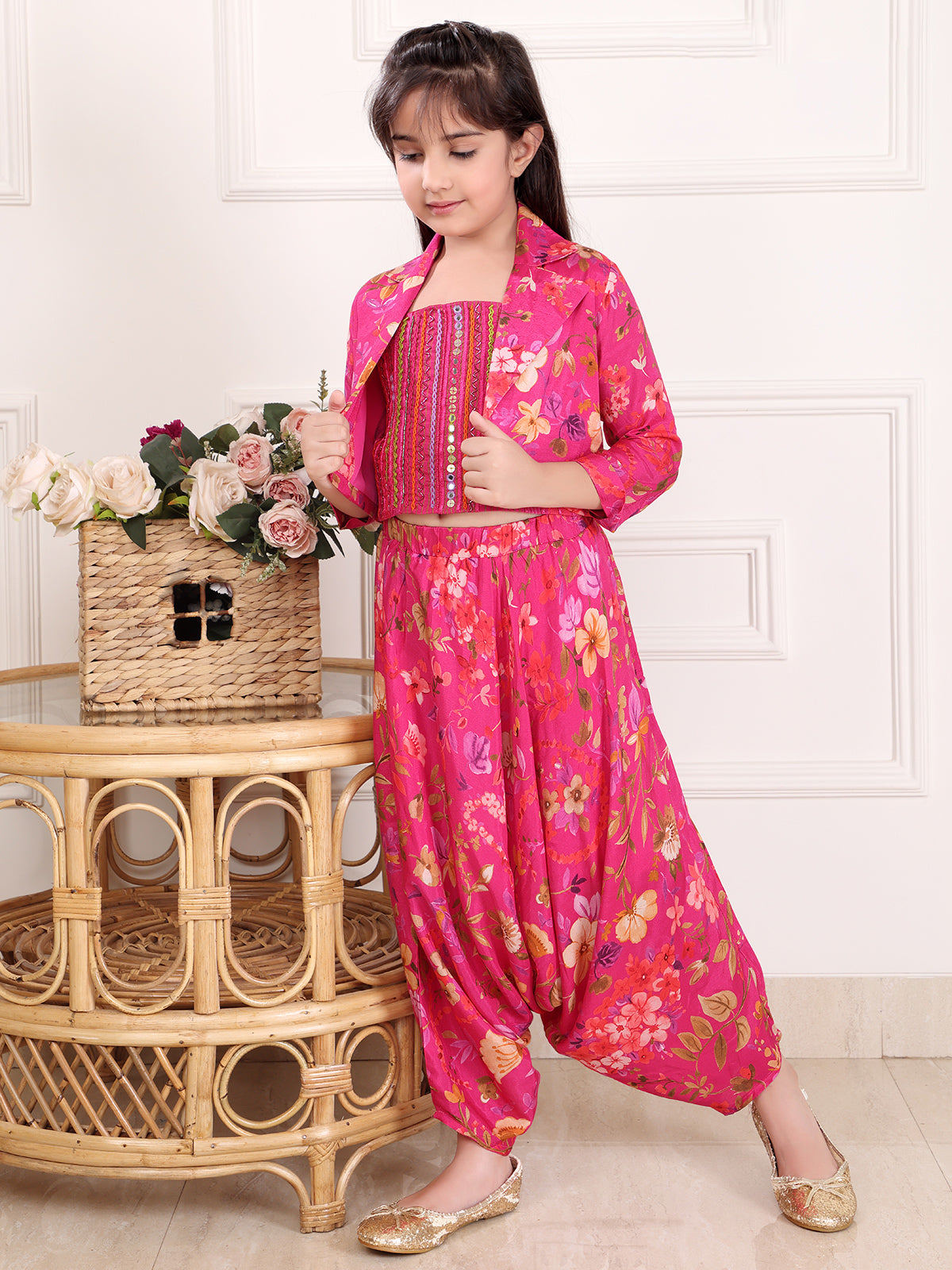 Floral printed rani pink co-ord set