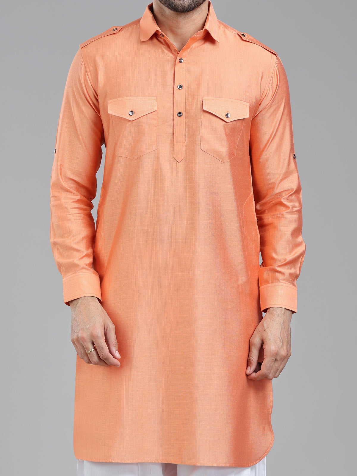Freshy salmon peach pathani suit for men