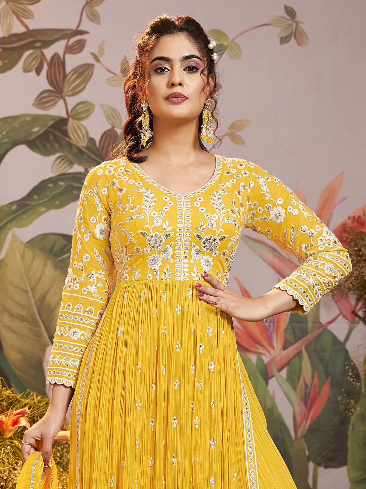 Georgette yellow haldi special palazzo suit