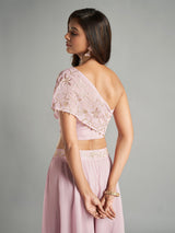 Glamorous light pink georgette palazzo set