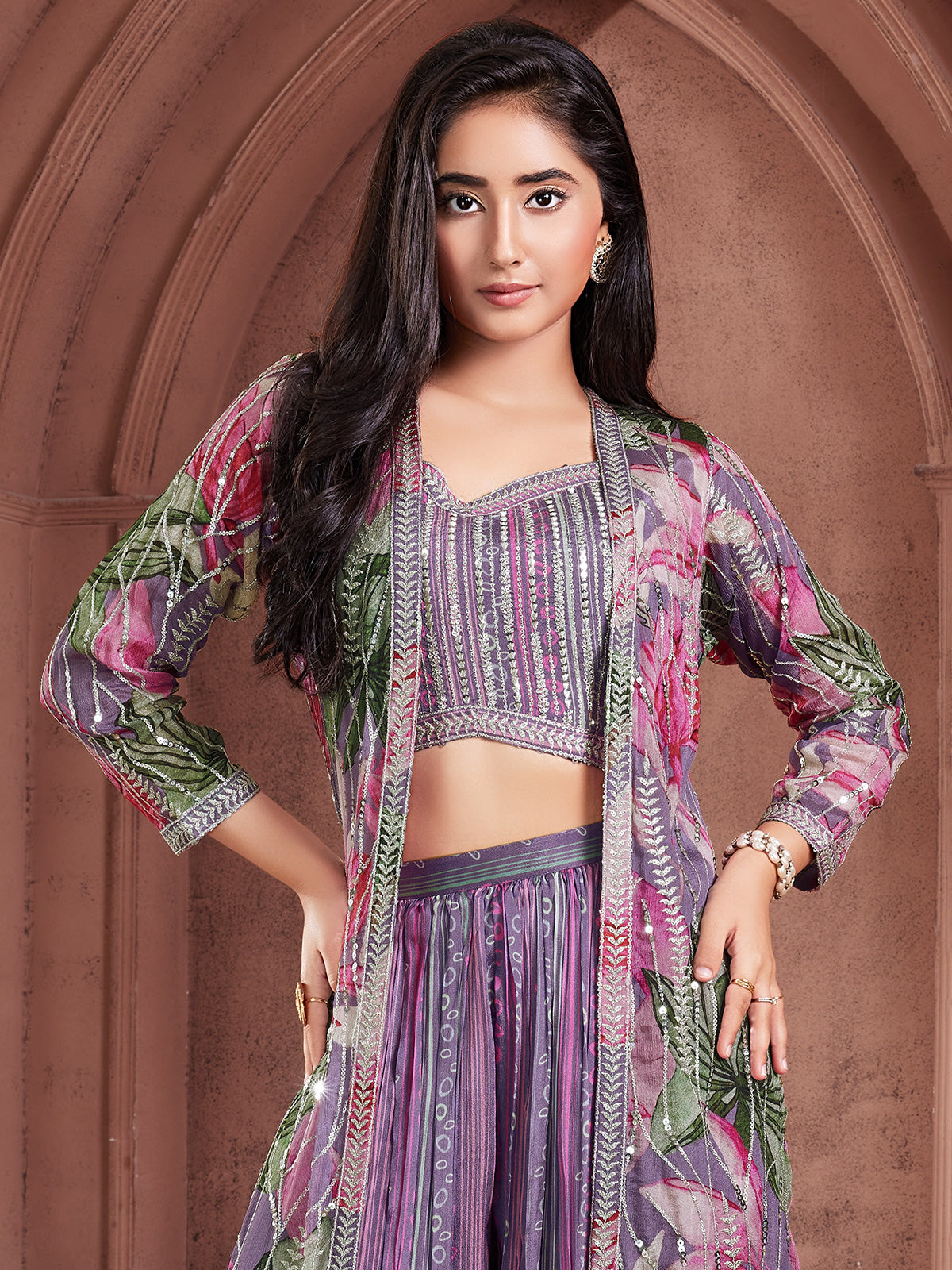 Glorious purple silk palazzo salwar suit