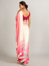 Glowing pink and cream masru silk saree