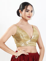 Gold sequins sleeveless festive V neck blouse