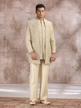 Gold silk indo western set with embroidery work