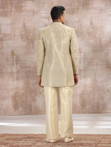 Gold silk indo western set with embroidery work