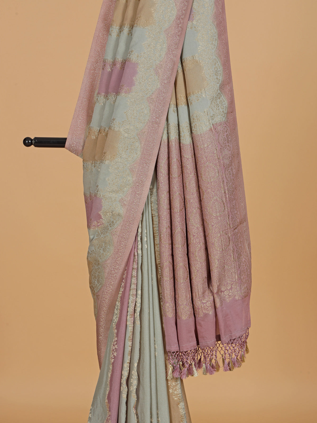 Gorgeous dusty light green georgette saree