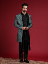 Green and black silk indowestern