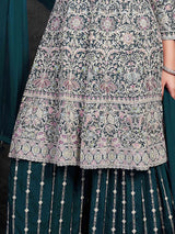 Green georgette embroidered palazzo suit for festive