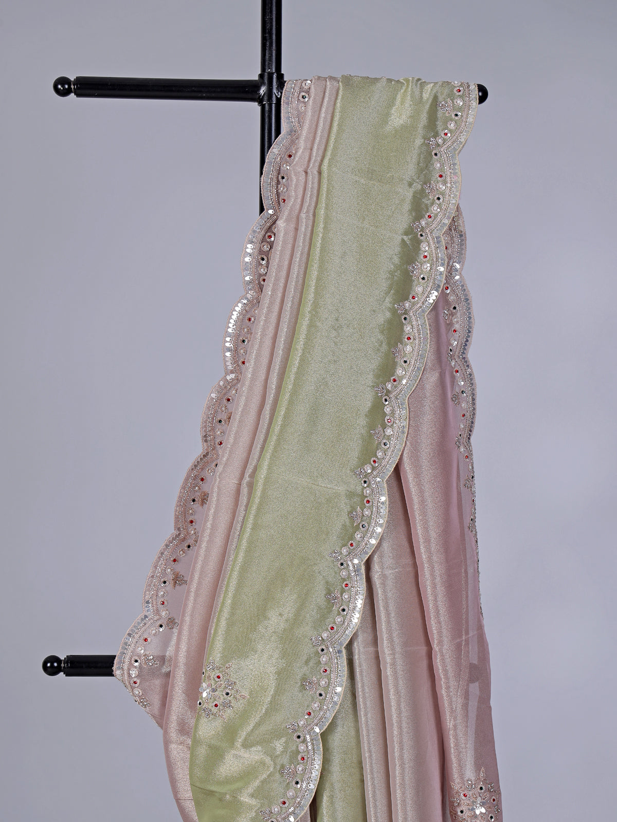 Green purple shaded tissue silk designer saree