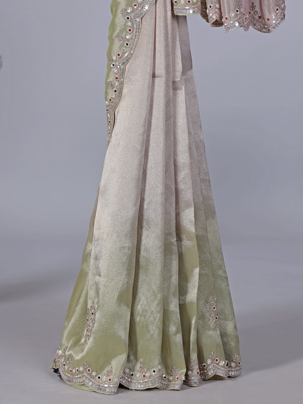 Green purple shaded tissue silk designer saree
