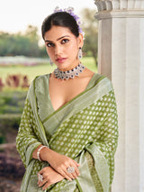 Green saree with zari in soft georgette