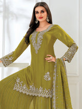 Green satin palazzo suit for women