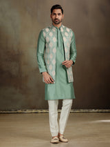 Green silk gota embroidered waistcoat set
