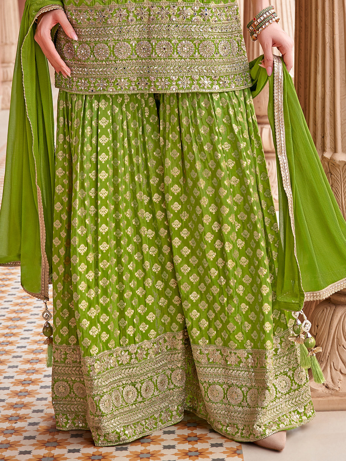 Green silk pakistani sharara Suit with dupatta
