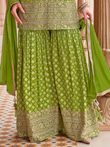 Green silk pakistani sharara Suit with dupatta