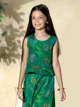 Green silk printed co-ord set with detailing work