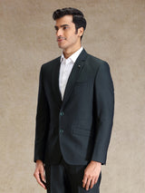 Green terry rayon notch lapel textured blazer