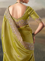 Green tissue silk rich border saree
