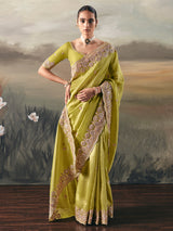 Green tissue silk rich border saree