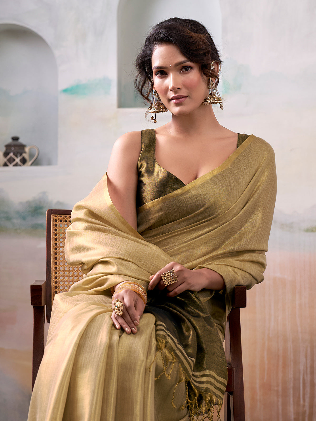 Green tissue silk saree sophistication