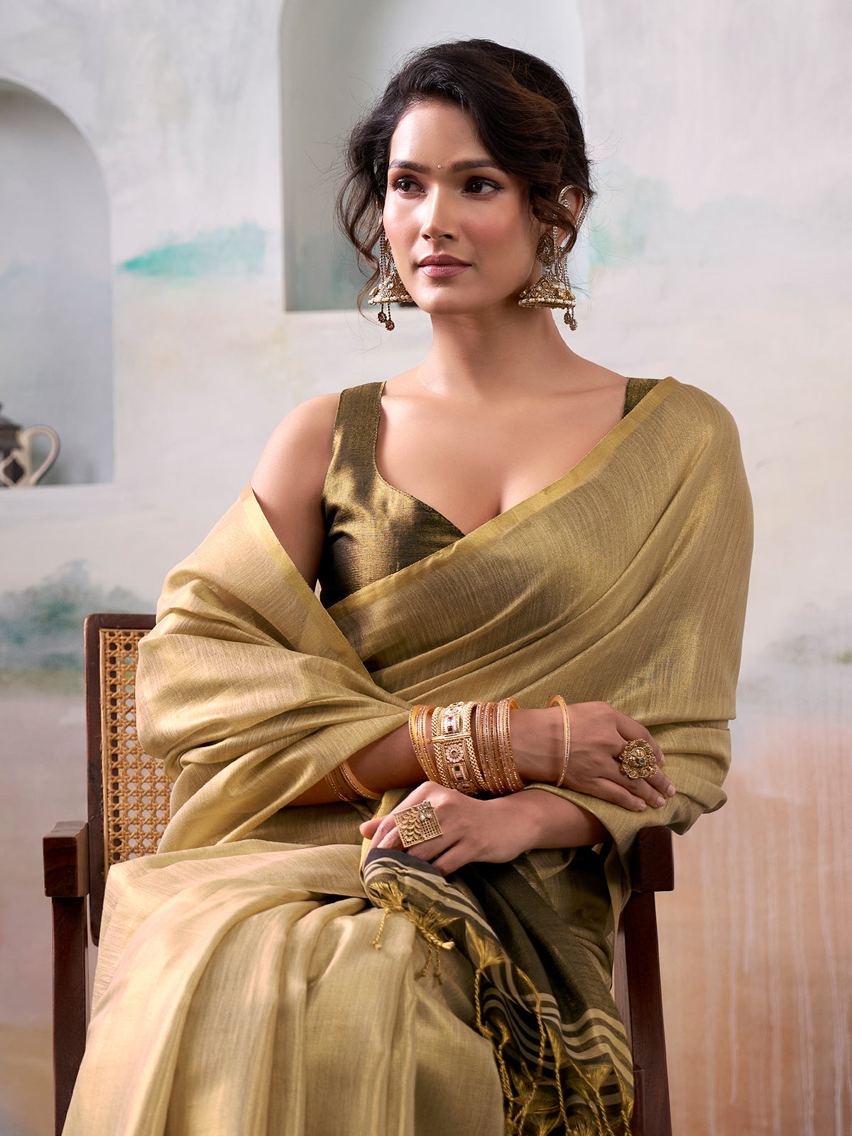 Green tissue silk saree sophistication