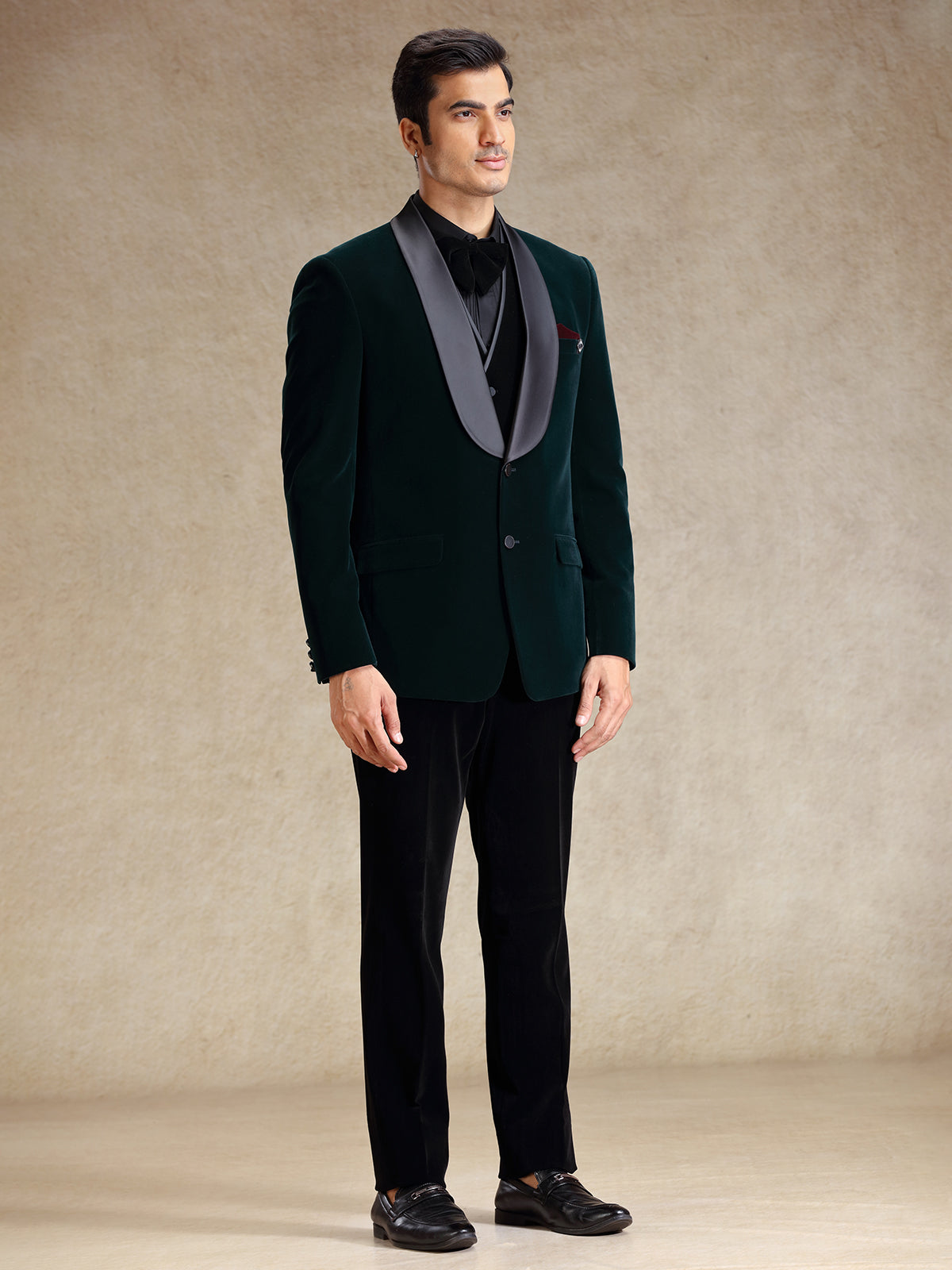 Green velvet 5 pcs tuxedo suit for party