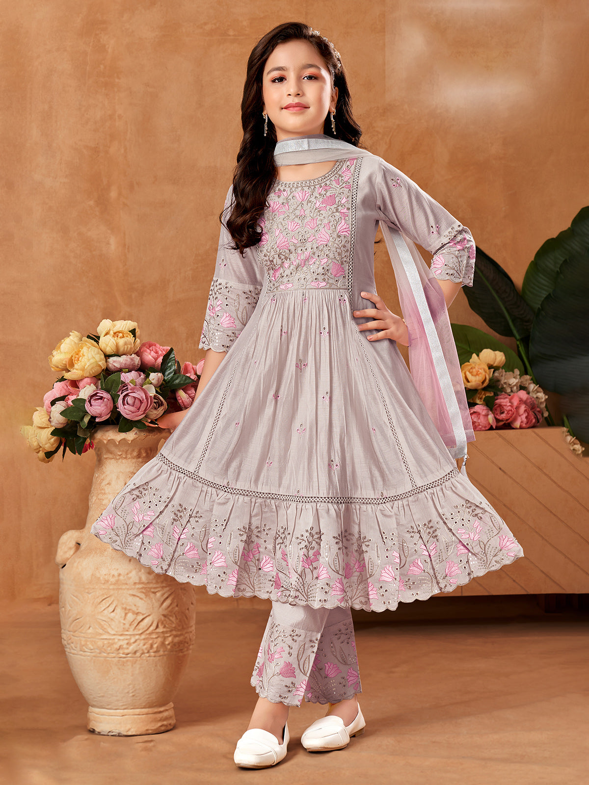 Cream cotton silk elegant salwar suit with dupatta set