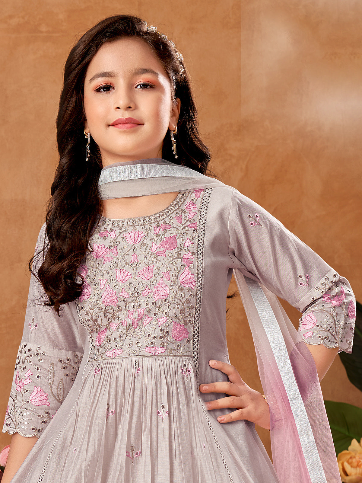 Cream cotton silk elegant salwar suit with dupatta set