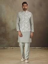 Grey cotton silk embroidered waistcoat set