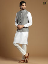 Grey cotton silk festive wear men waistcoat set