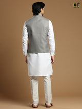 Grey cotton silk festive wear men waistcoat set