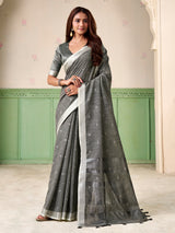 Grey linen silk tassel detailing attire