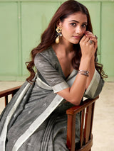 Grey linen silk tassel detailing attire