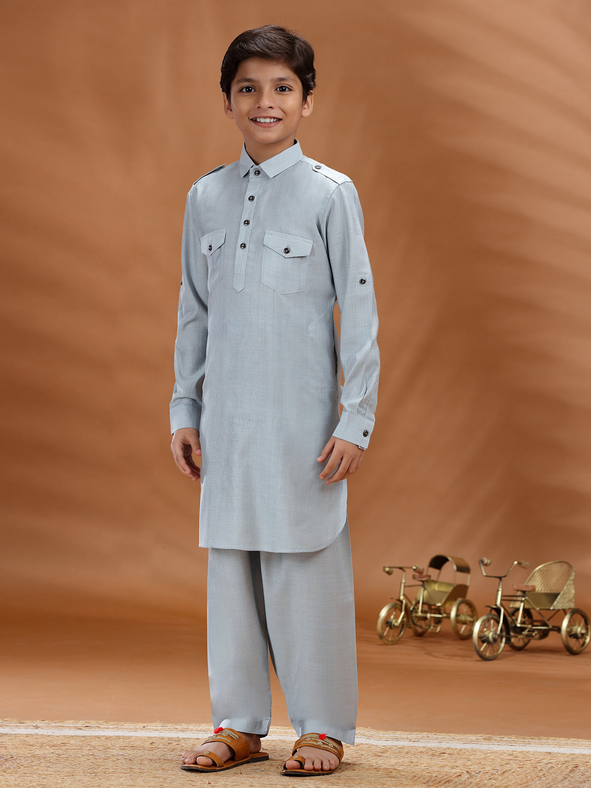 Mint blue pathani kurta set for festival in cotton