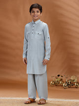 Mint blue pathani kurta set for festival in cotton