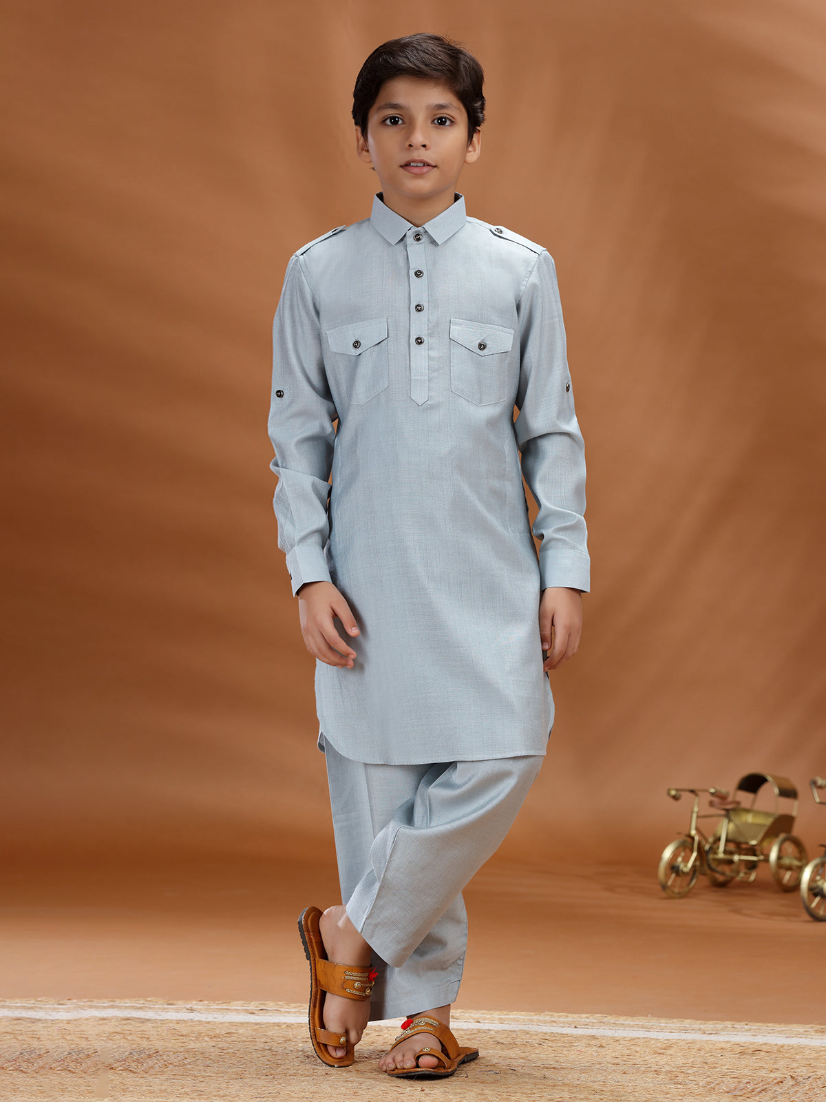 Mint blue pathani kurta set for festival in cotton